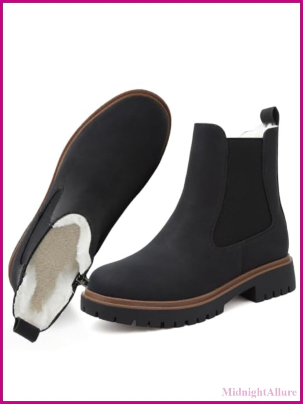 Women's Waterproof Fur Lined Chelsea Platform Boots Side Zip Ankle